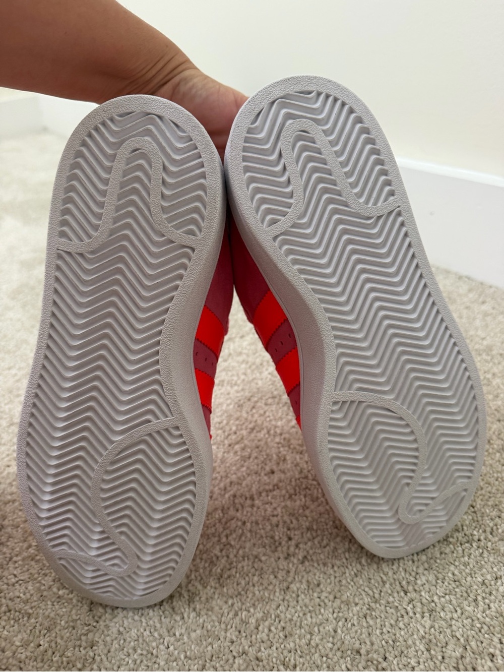 Brand new never worn Adidas' Pink campus Sneakers with Neon Orange- red stripes - Picture 4 of 7